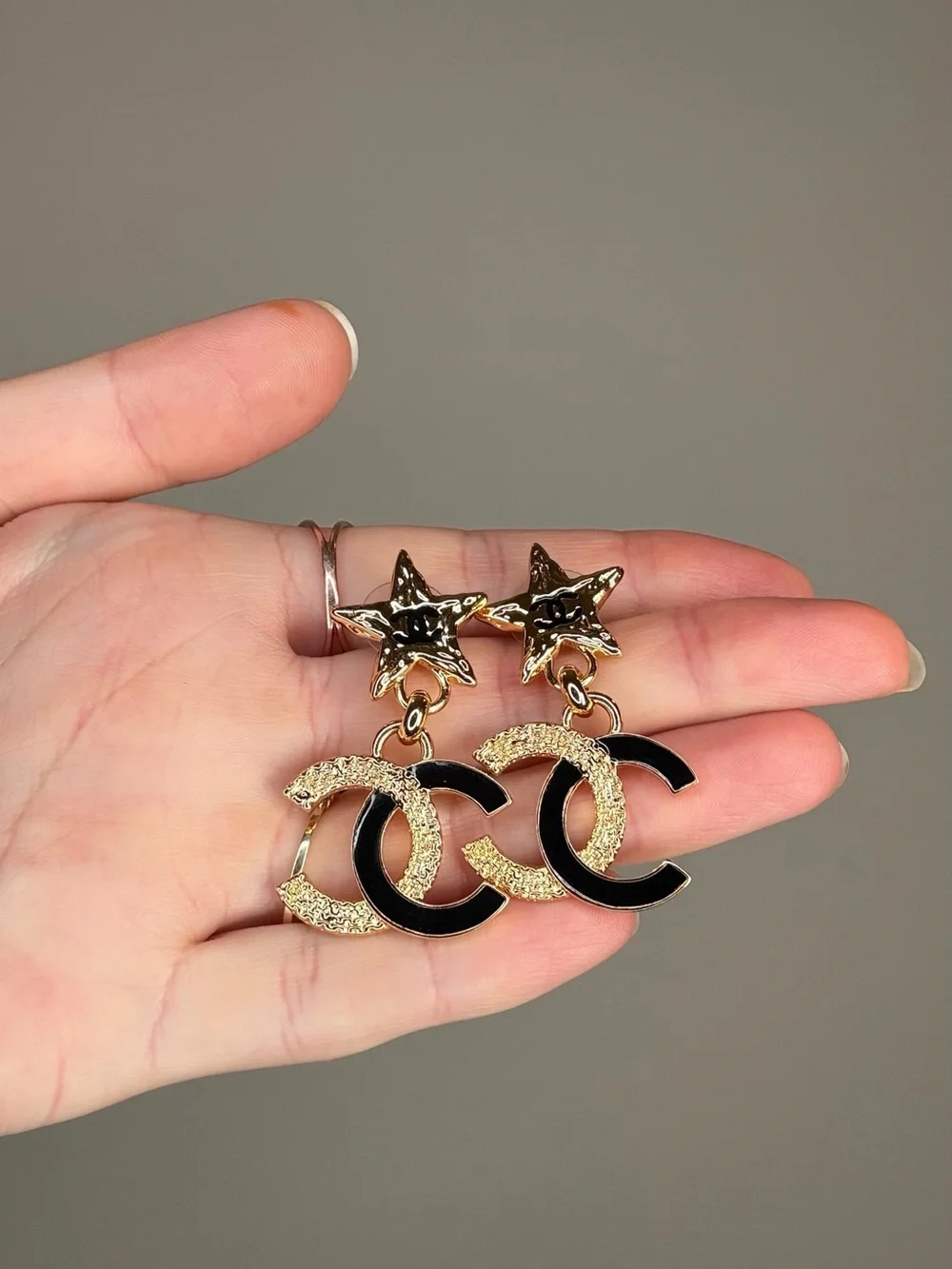 CHANEL Gold CC Drop Earrings with Chain Detail